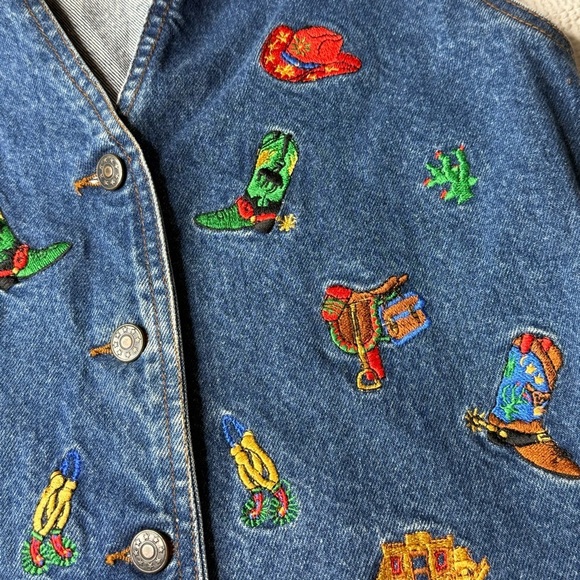 Vintage Jean Vest 80s Back Corset 'Casey Coleman' Label Embroidered Denim SM - Picture 3 of 8